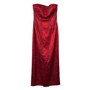 Vintage 90s Cache Strapless Red Beaded Formal Prom Dress Maxi 8 Vampy Goth Alt